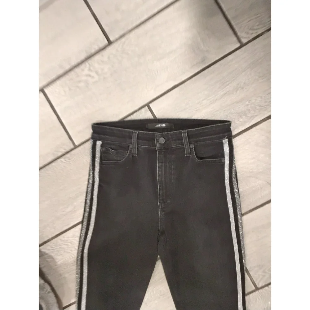 Joe's Jeans The Charlie High Rise Skinny Ankle Black Jeans Silver Stripes‎